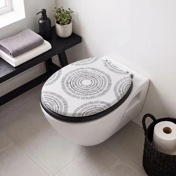 Tapa de WC efecto madera 18 pulgadas Nova Negro y blanco