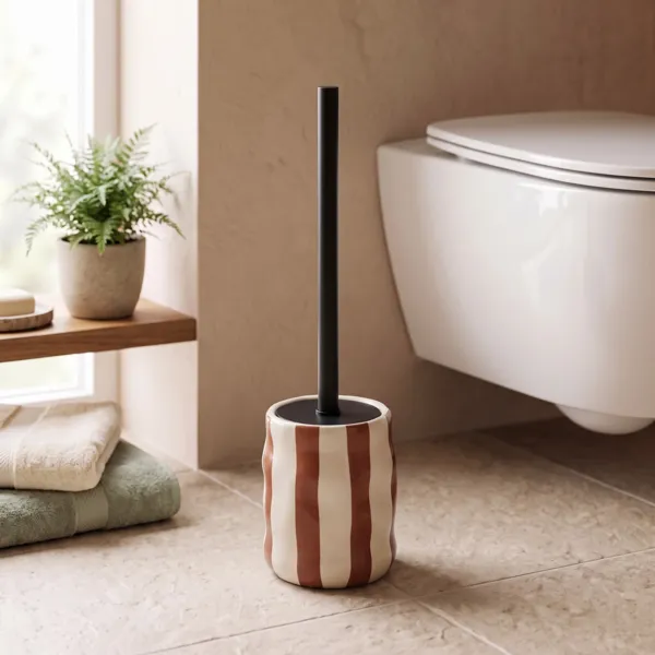Brosse WC gr�s ray� Louise Marron mocha