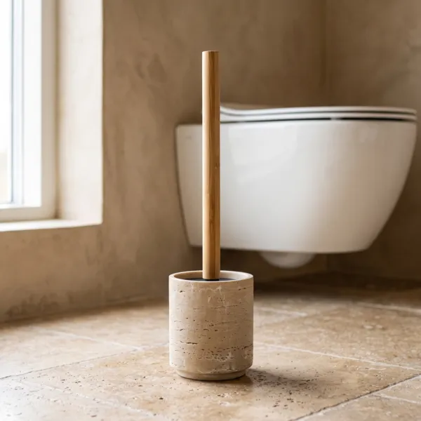 Toiletbørste i polyresin med travertineffekt Lina Beige
