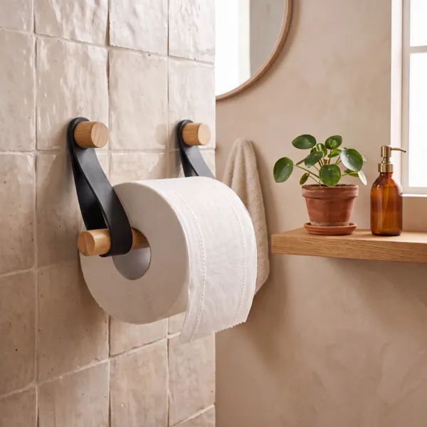 Dispensador de papel higi�nico adhesivo easy Chic imitaci�n cuero Negro