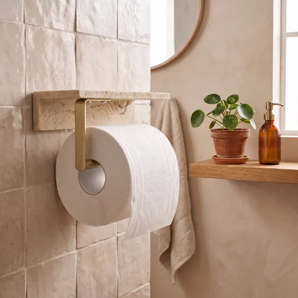 D�rouleur de papier toilette mural adh�sif polyr�sine effet travertin Lina Beige