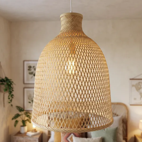 Bambus-Hängelampe (D35 cm) Lila naturfarben