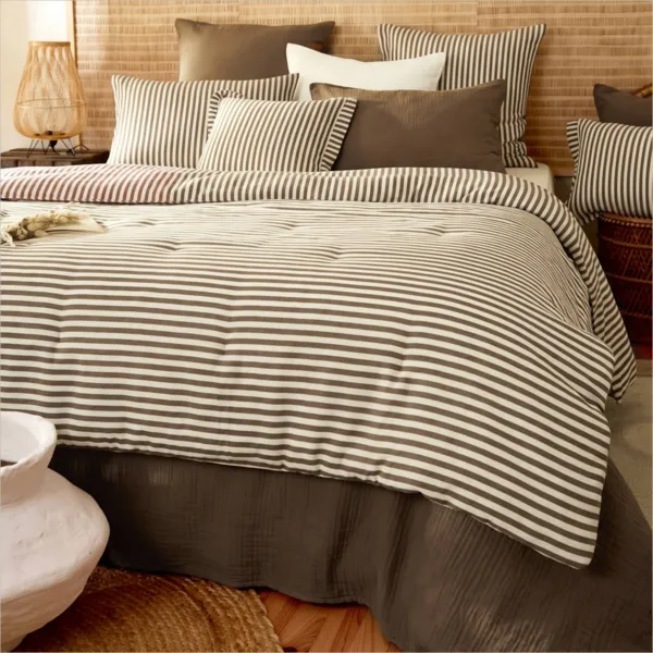 Edred�n de gasa de algod�n (90 x 200 cm) Ga�a rayas Marr�n