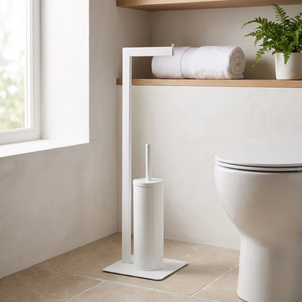 Portarrollos de papel papel higi�nico y Escobillero WC Metal Blanco