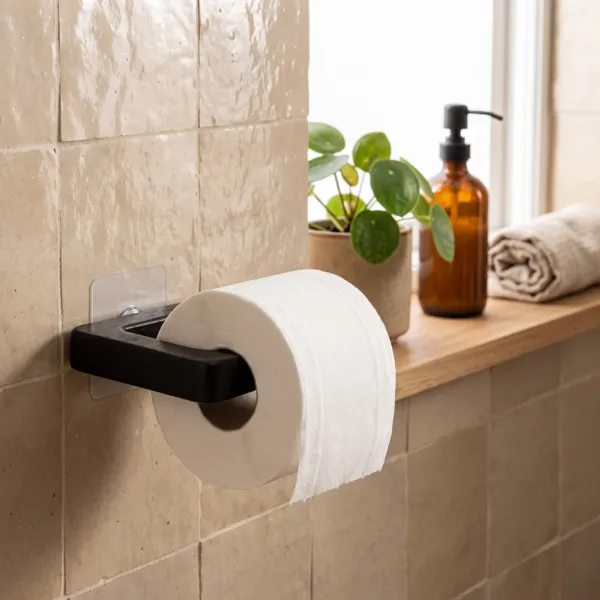 Toiletrolhouder voor aan de muur, zelfklevend, acacia Easy Chic Zwart