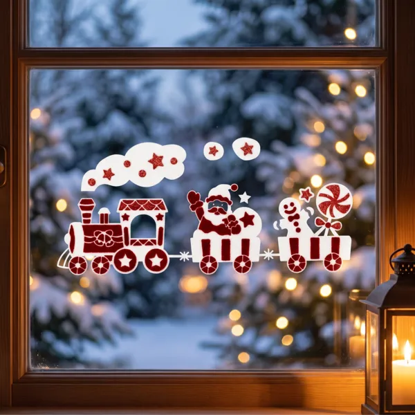 Sticker vitrostatique pour fen�tre floqu� (28 x 34 cm) Train de No�l Rouge