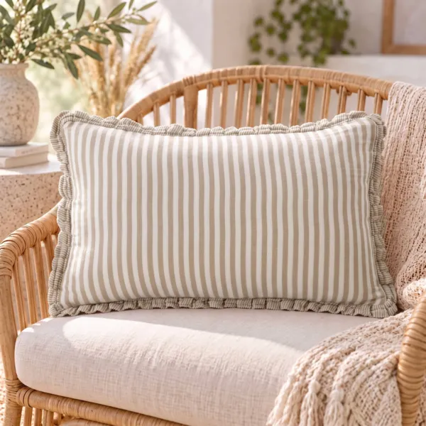 Rechteckiges Kissen aus Musselin (40x 60 cm) Ga�a Streifen Hellbraun