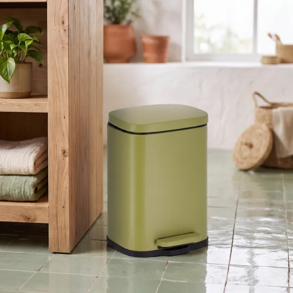 Cestino per il bagno in metallo con chiusura ammortizzata stile Boho-chic Verde oliva