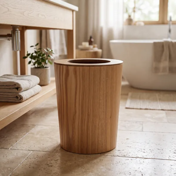 Cestino da bagno in stile quercia Scandi Beige