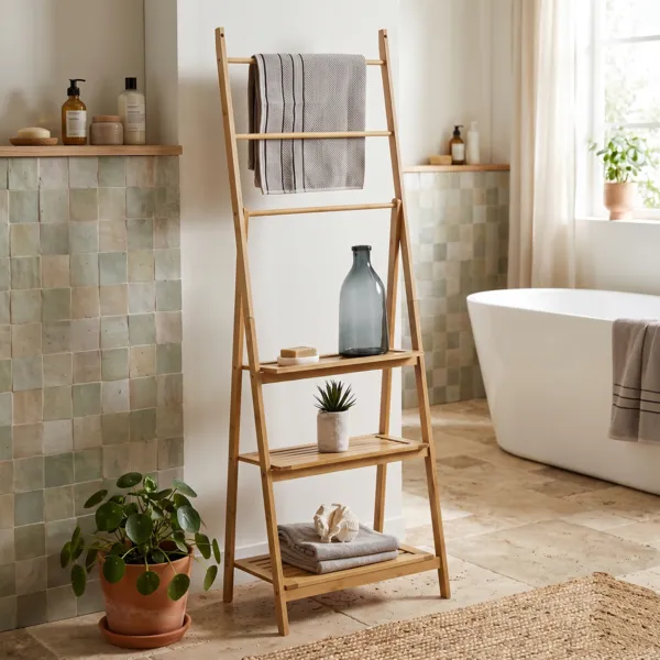 Handdoekenrek met planken bamboe (H152 cm) Bali