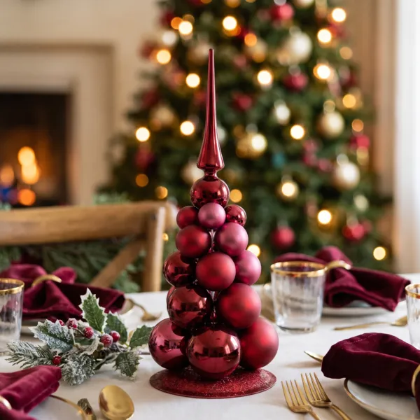 Albero da tavolo decorativo (H32 cm) Palline di Natale Bordeaux