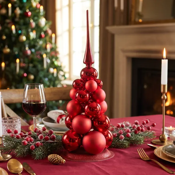 Tisch-Weihnachtsbaum Deko (H32 cm) Rote Weihnachtskugeln - Weihnachtsdeko