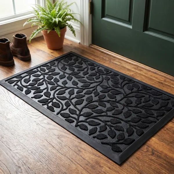 Tappeto d'ingresso antiscivolo (45 x 75 cm) Foglie Nero