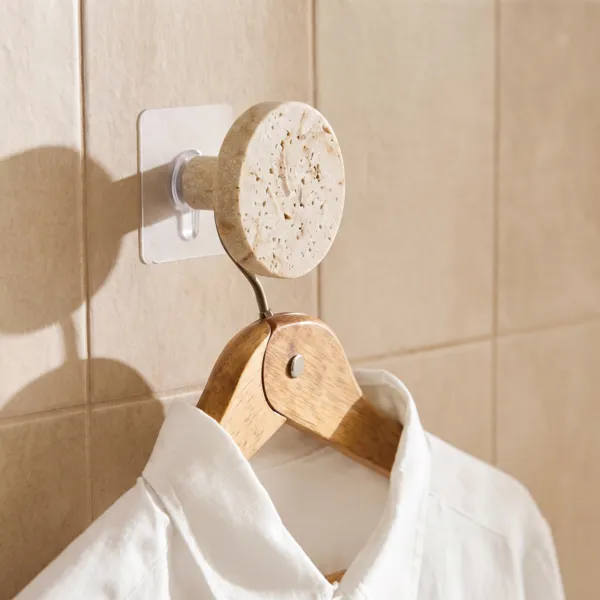 Klebehaken mit Travertin-Effekt (6,5 cm) Lina Beige