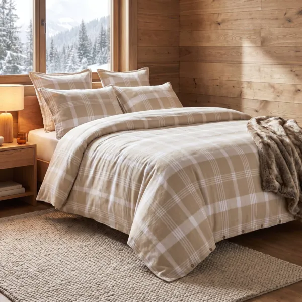 Housse de couette flanelle de coton (260 x 240 cm) Nina carreaux Beige