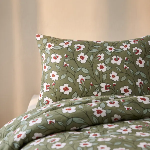 Funda de almohada rectangular de gasa de algod�n (50 x 70 cm) Ga�a Margarita Verde romero