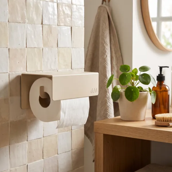 Toiletrolhouder voor aan de muur, zelfklevend, metaal, Boho-chic Beige greige