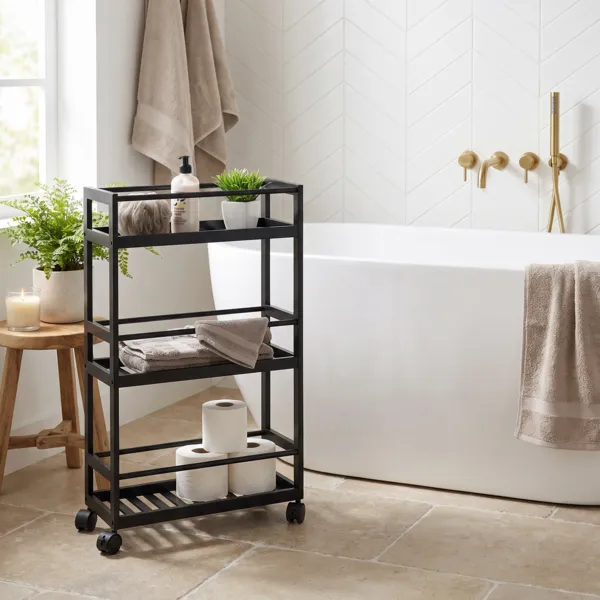 Carrello a rotelle a 3 livelli in bambų (H75 cm) Japandi Nero