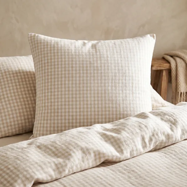 Funda de almohada cuadrada en gasa de algod�n (60 x 60 cm) Ga�a vichy Beige