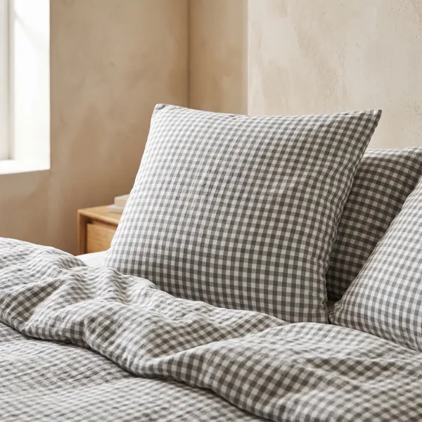 Fodera per cuscino quadrata in doppia garza di cotone (60 x 60 cm) Ga�a vichy Verde rosmarino