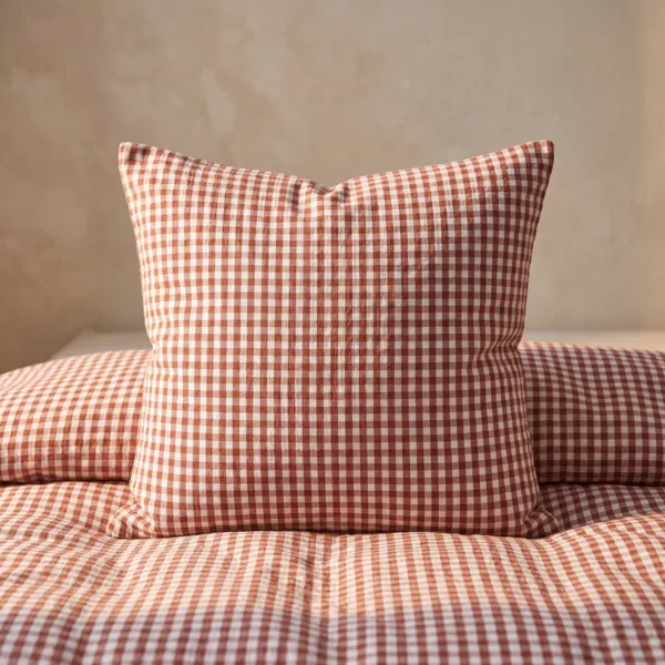Funda de almohada cuadrada de algod�n gauze (60 x 60 cm) Ga�a vichy Terracotta