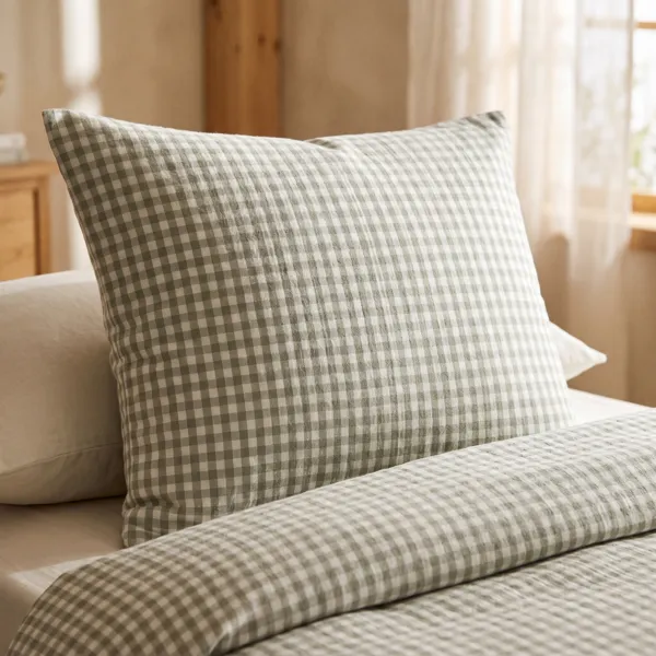 Federa per cuscino quadrata in garza di cotone (60 x 60 cm) Ga�a vichy Verde eucalipto