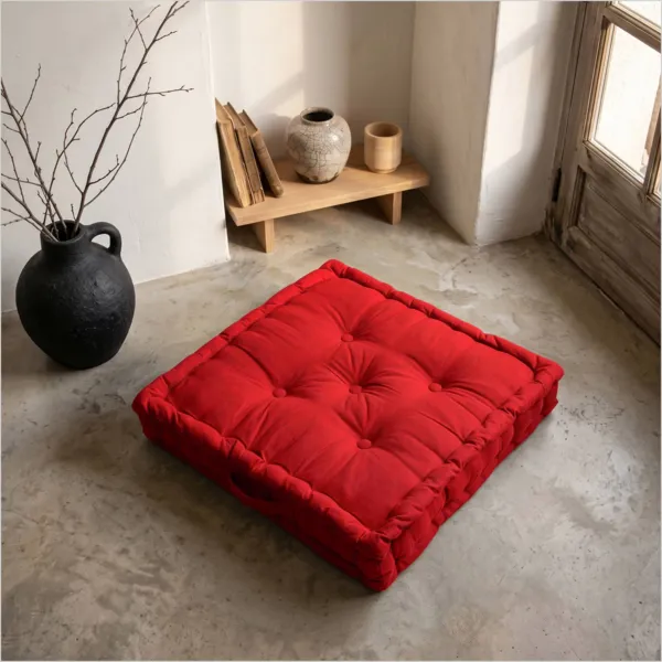 Coj�n de suelo en algod�n (50 x 50 cm) Pixel Rojo cereza