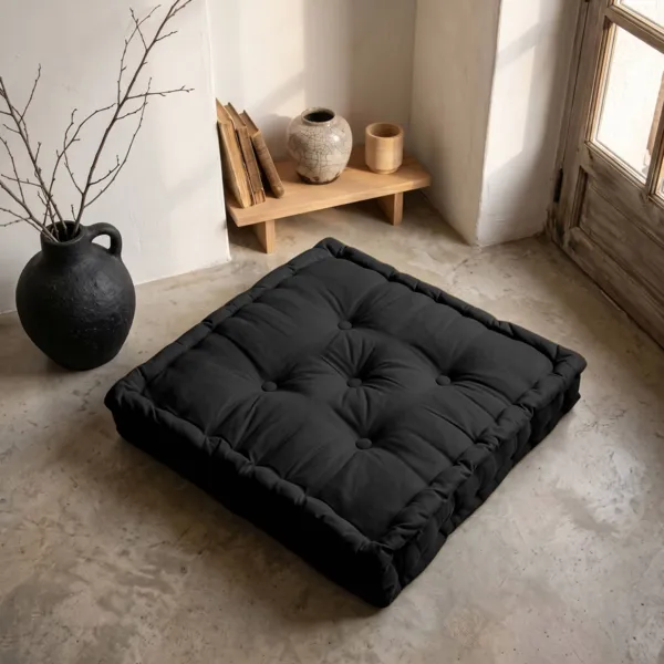 Coj�n de suelo en algod�n (60 x 60 cm) Pixel Negro