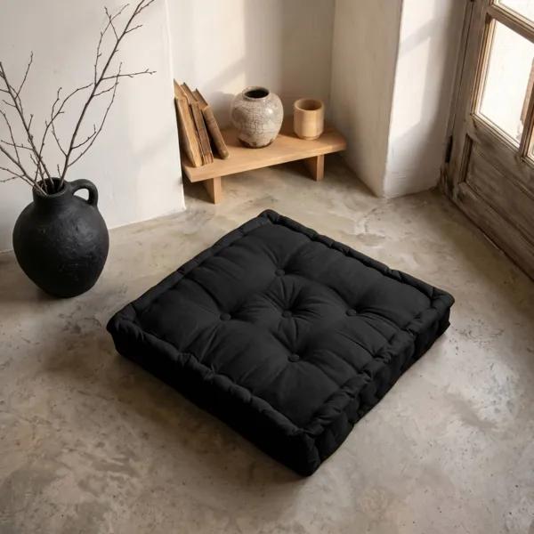 Coj�n de suelo en algod�n (50 x 50 cm) Pixel Negro
