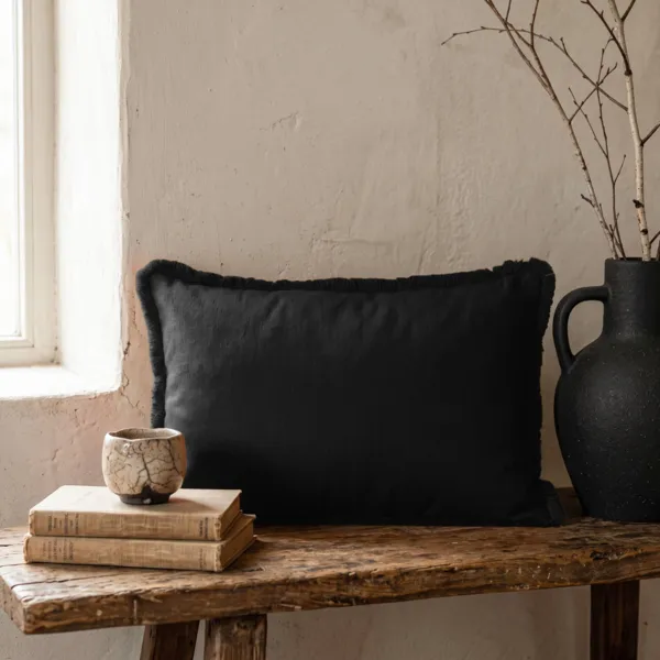 Coussin rectangulaire coton (40 x 60 cm) Pixel franges Noir