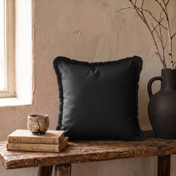 Coussin carr� coton (45 x 45 cm) Pixel franges Noir