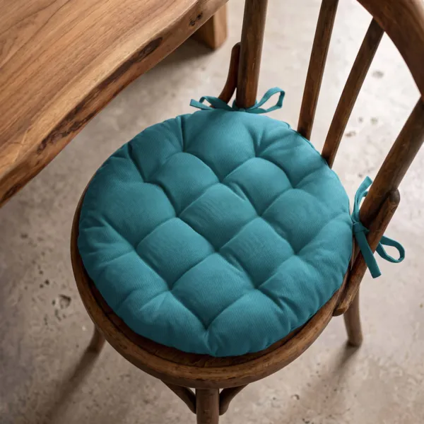Coussin de chaise rond coton (40 cm) Pixel Bleu canard