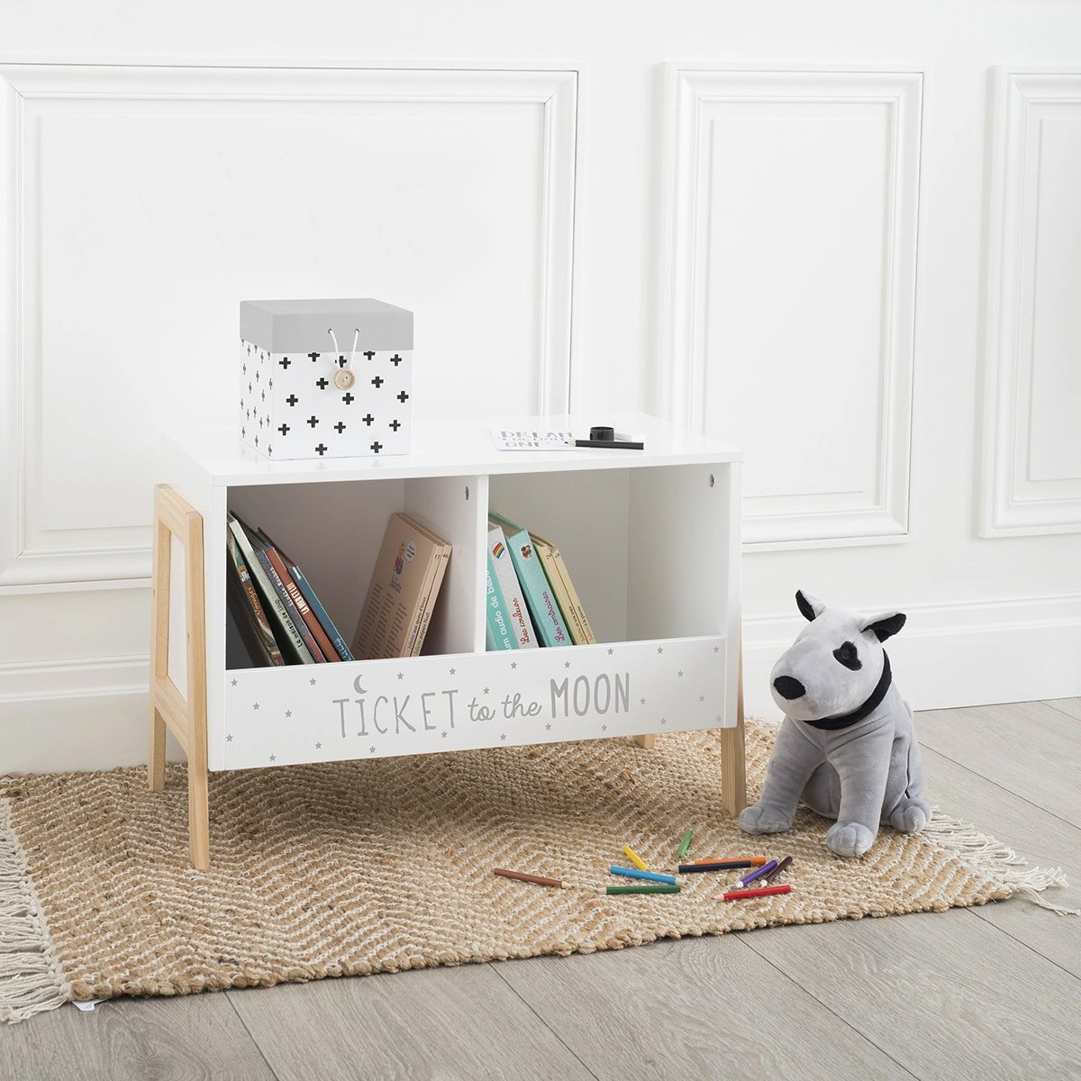 etagere meuble de rangement livres bas a poser enfants bois blanc - Kdesign