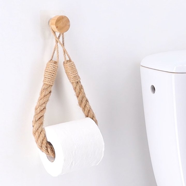 Dérouleur Papier Toilette Wc Avec Réserve En Bois Noir Et Bambou H