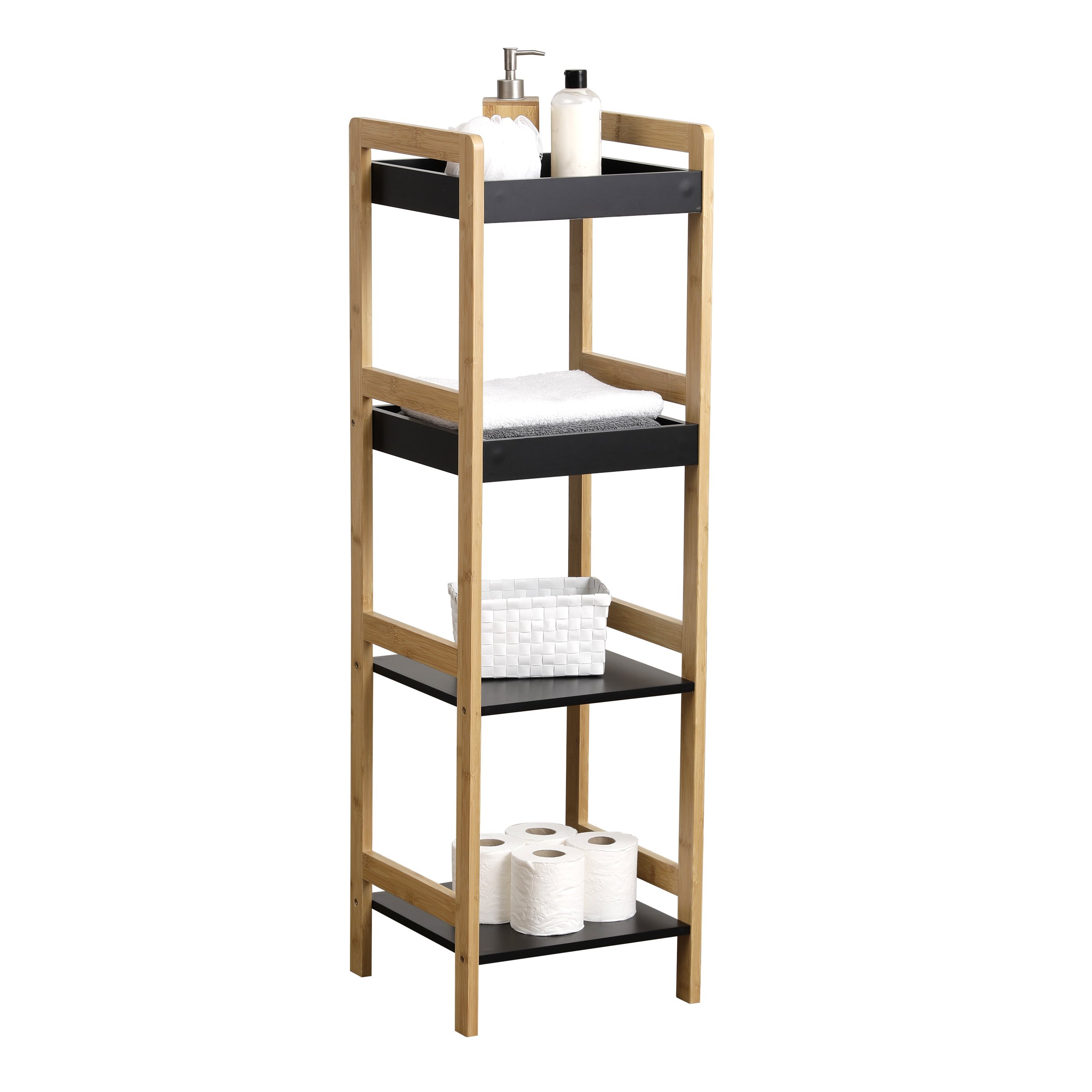 5five Scaffale A 2 Ripiani In Bambù Nero - Lunghezza 40 Cm, Mobiletto Portaoggetti Per Cucina, Bagno, Soggiorno