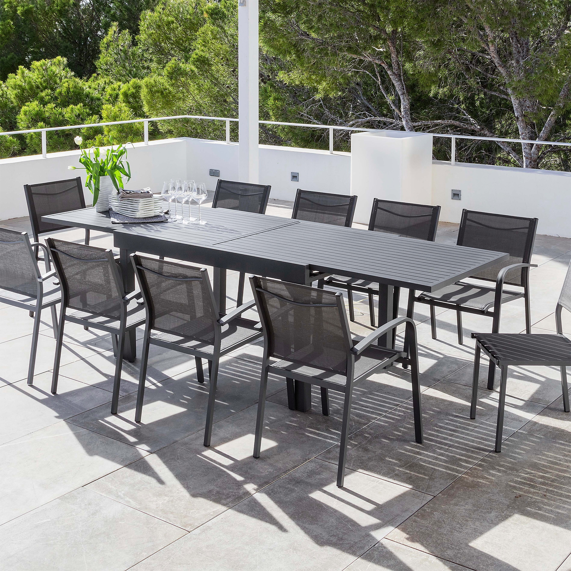 Mesa de jardín rectangular extensible Aluminio Murano (Hasta 10 pers.) -  Gris Antracita - Conjuntos de jardín, mesa y sillas - Eminza