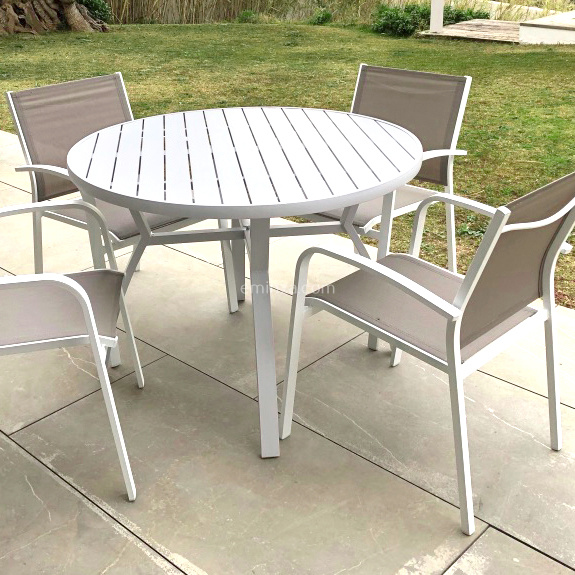 Table de jardin 5 places Aluminium Murano (D105 cm) - Blanche