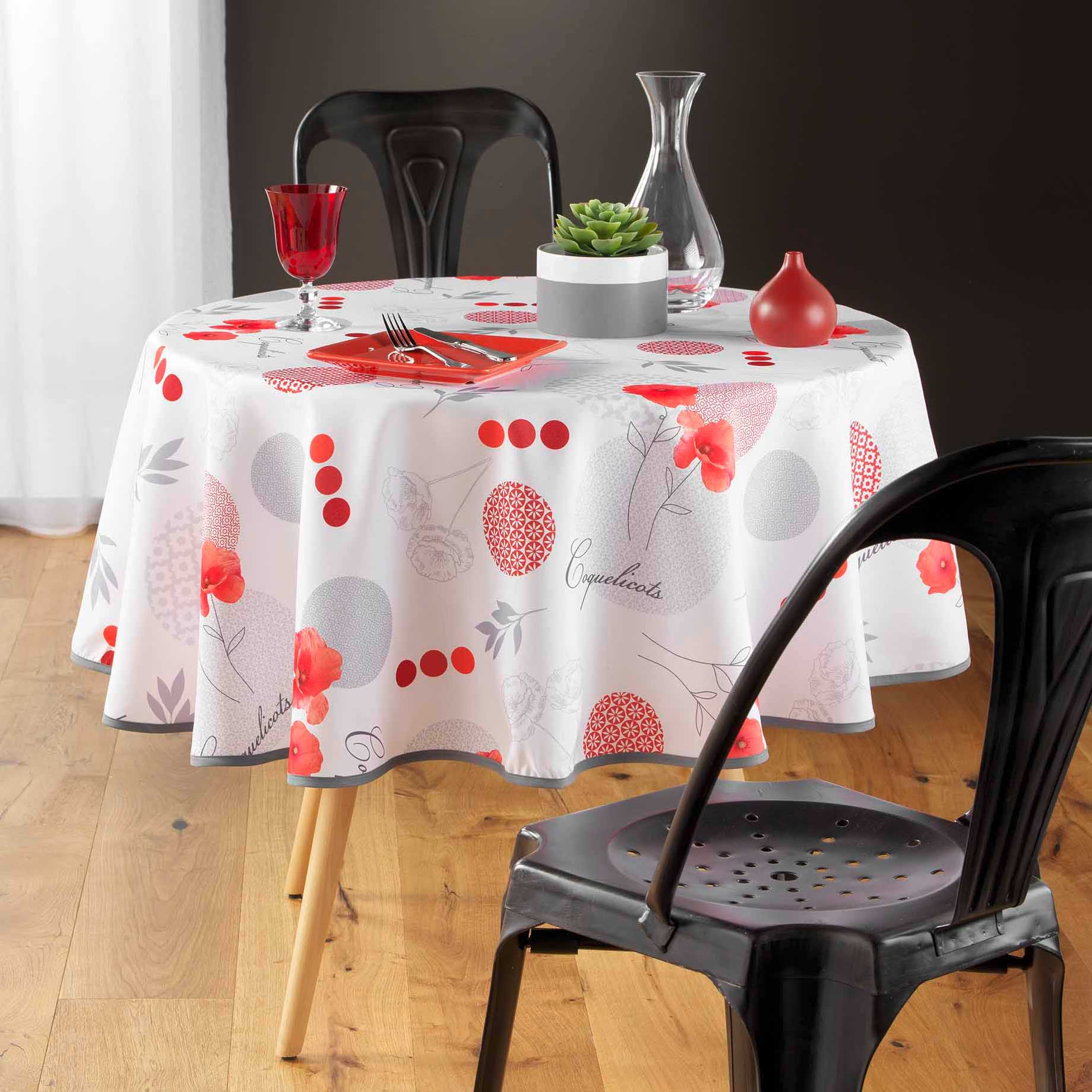 Tovaglia rotonda antimacchia (D180 cm) Pavotine Rosso - Biancheria tavola e  cucina - Eminza