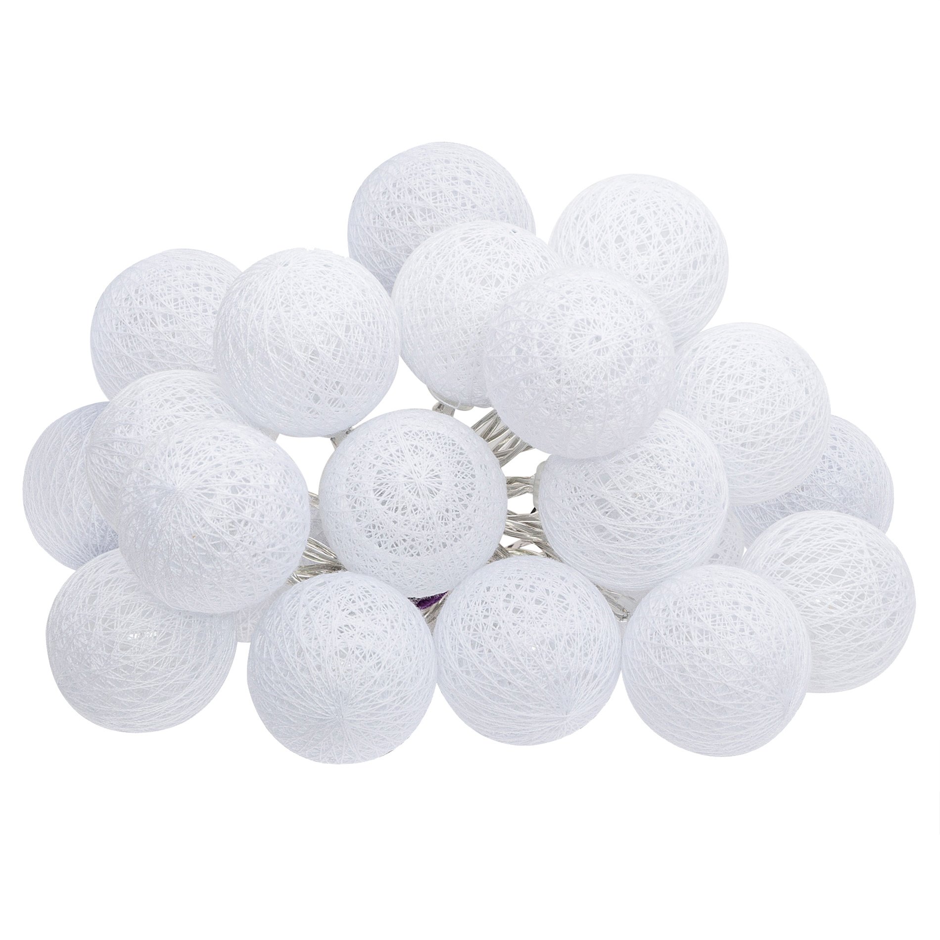 Guirlande lumineuse décorative intérieure 3m 20 boules fil tissu blanc