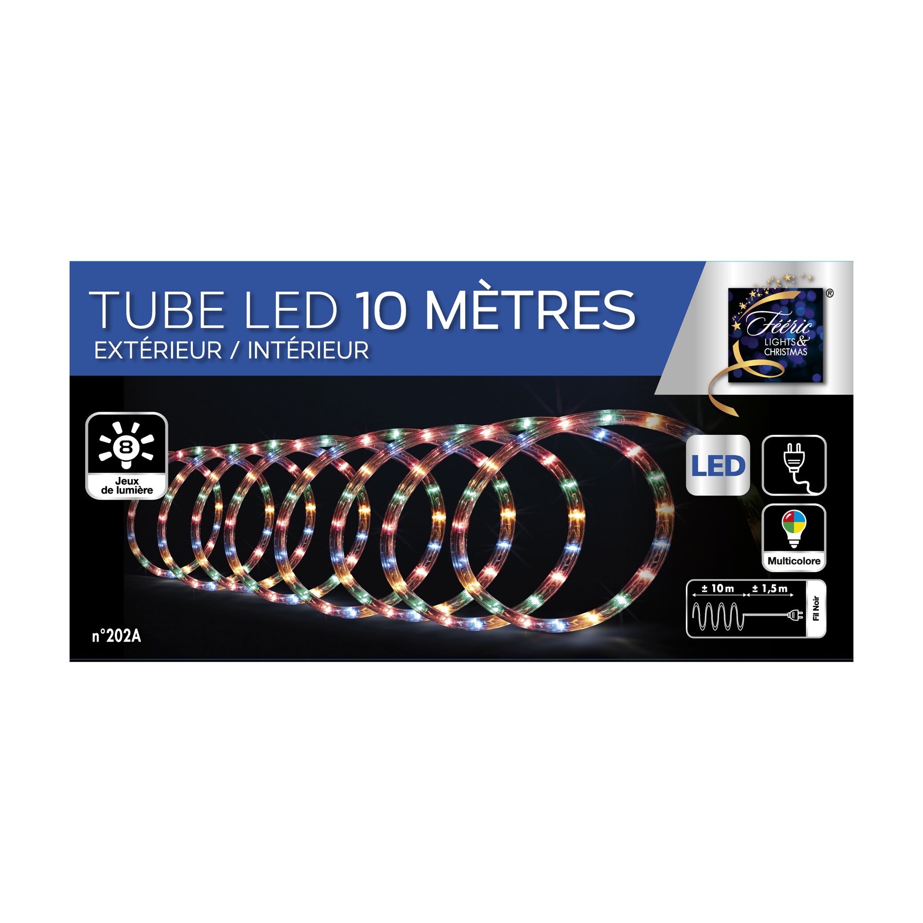 Tube lumineux 10 mm, 10 m, 200 gouttes de lumière led 360 degrés