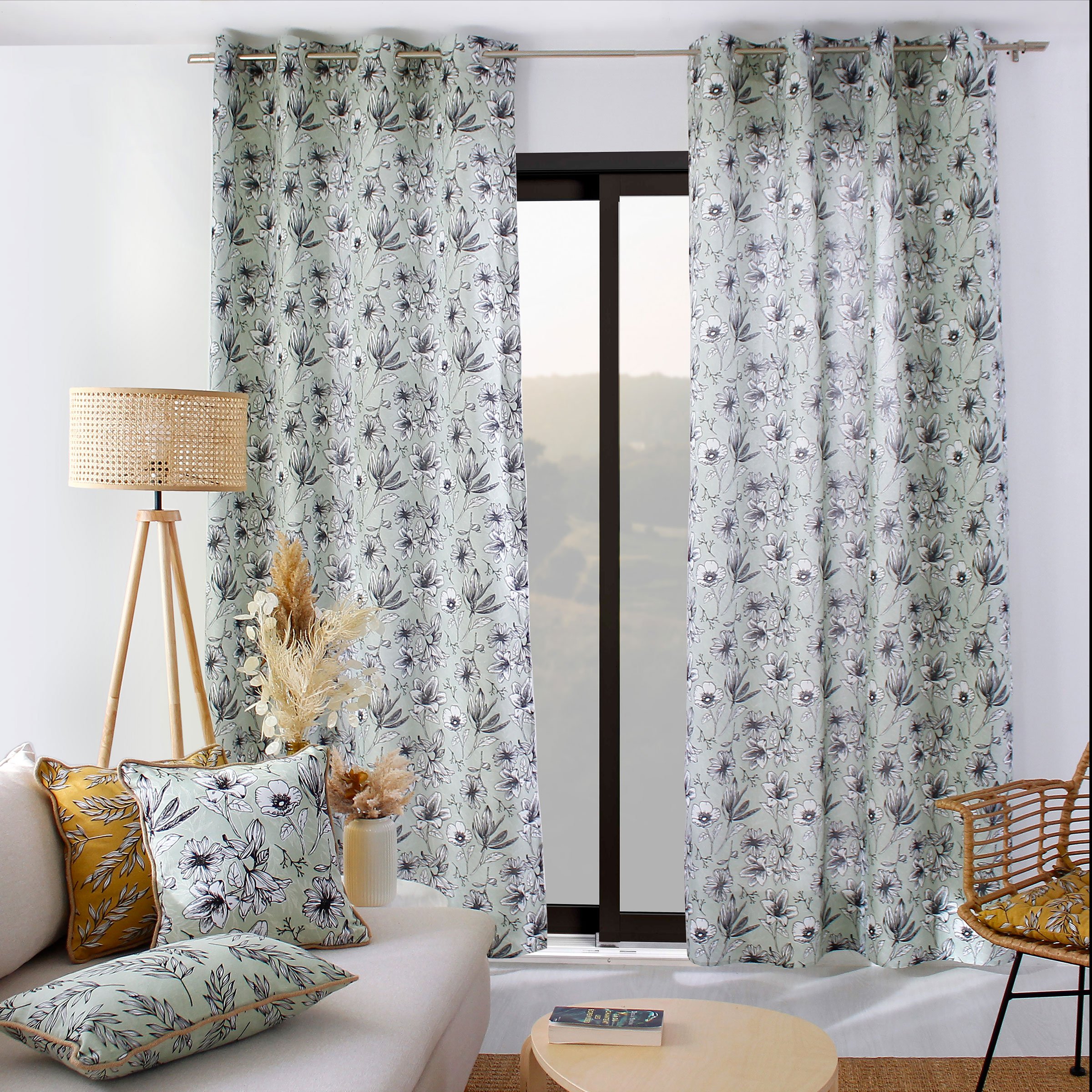 Rideau 135 X 240 Cm Lily Blanc Et Vert Sauge Rideau Voilage 