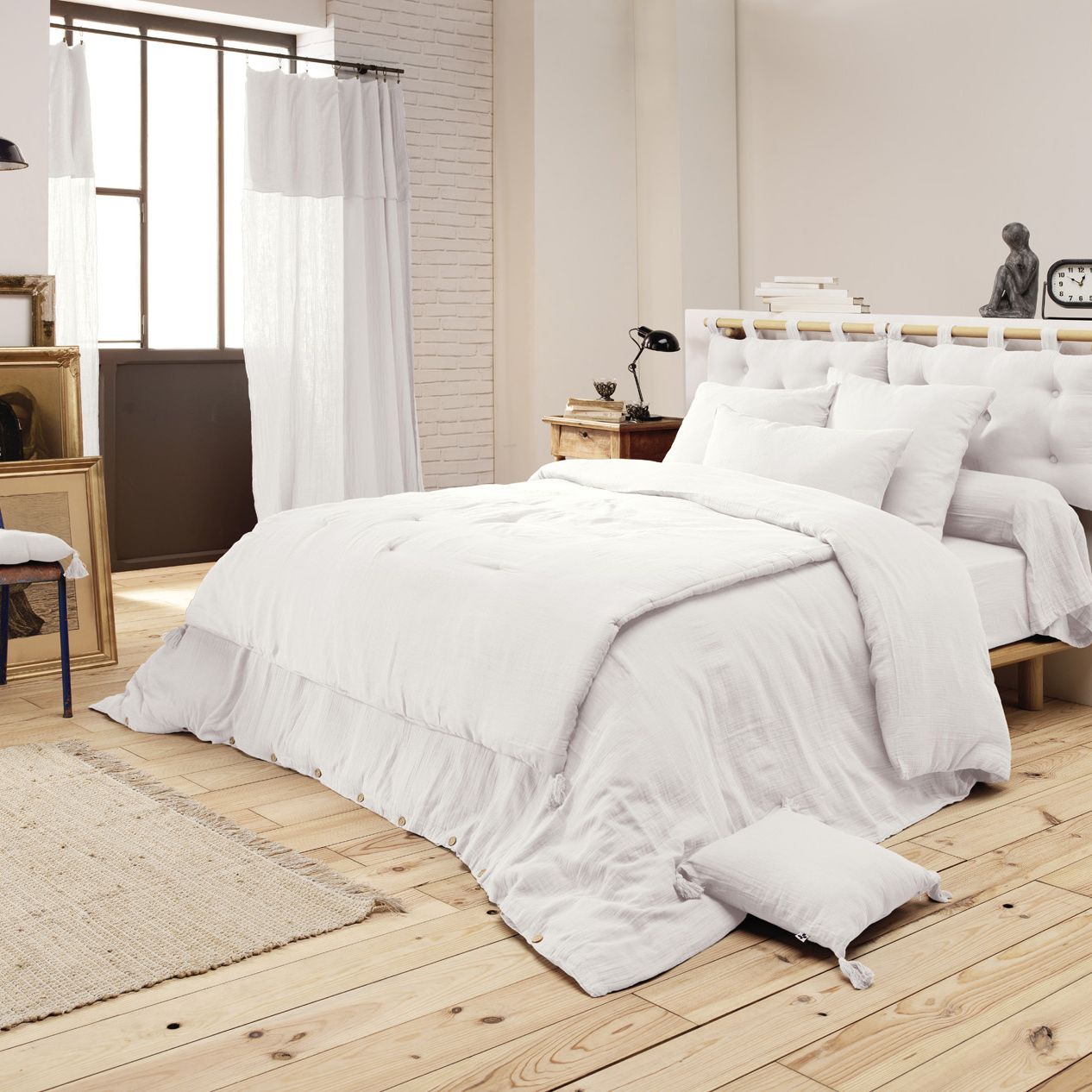 Testata letto garza di cotone (80 cm) Gaïa Bianco chantilly