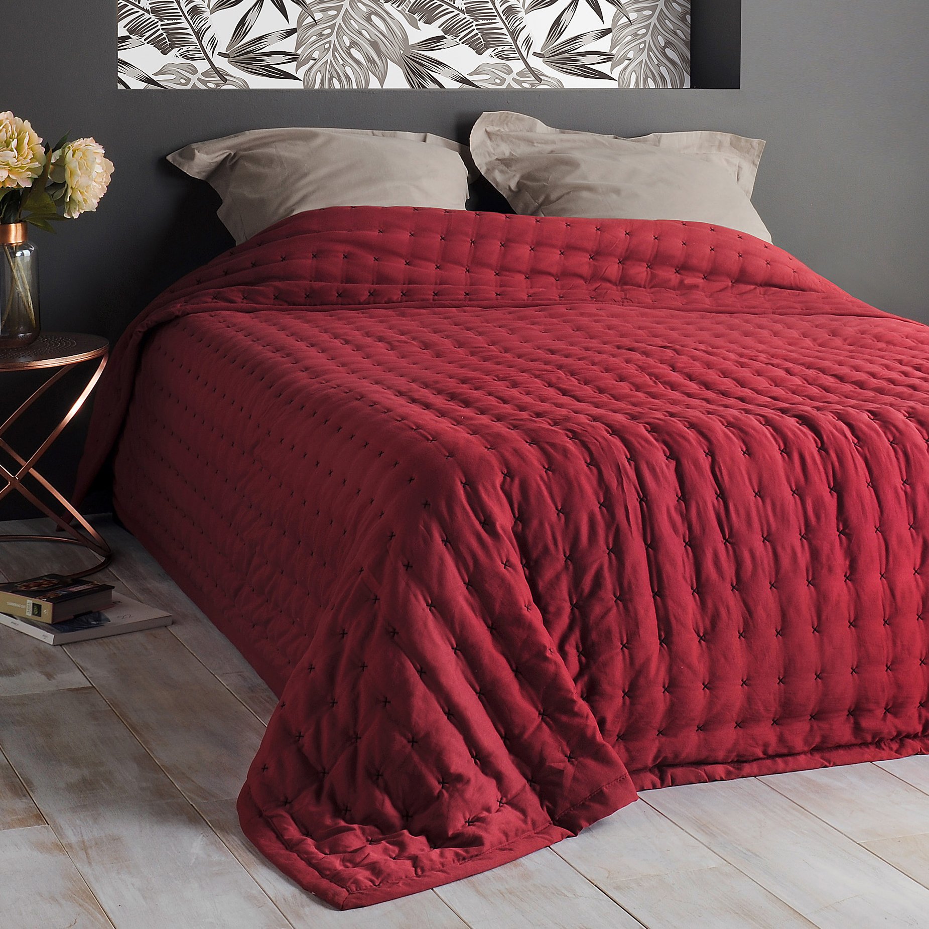 Couvre-lit De Noël Rouge Patchwork Flocons De Neige - 240x260 Cm Avec 2 Taies D'oreiller - Déco Chambre Festive