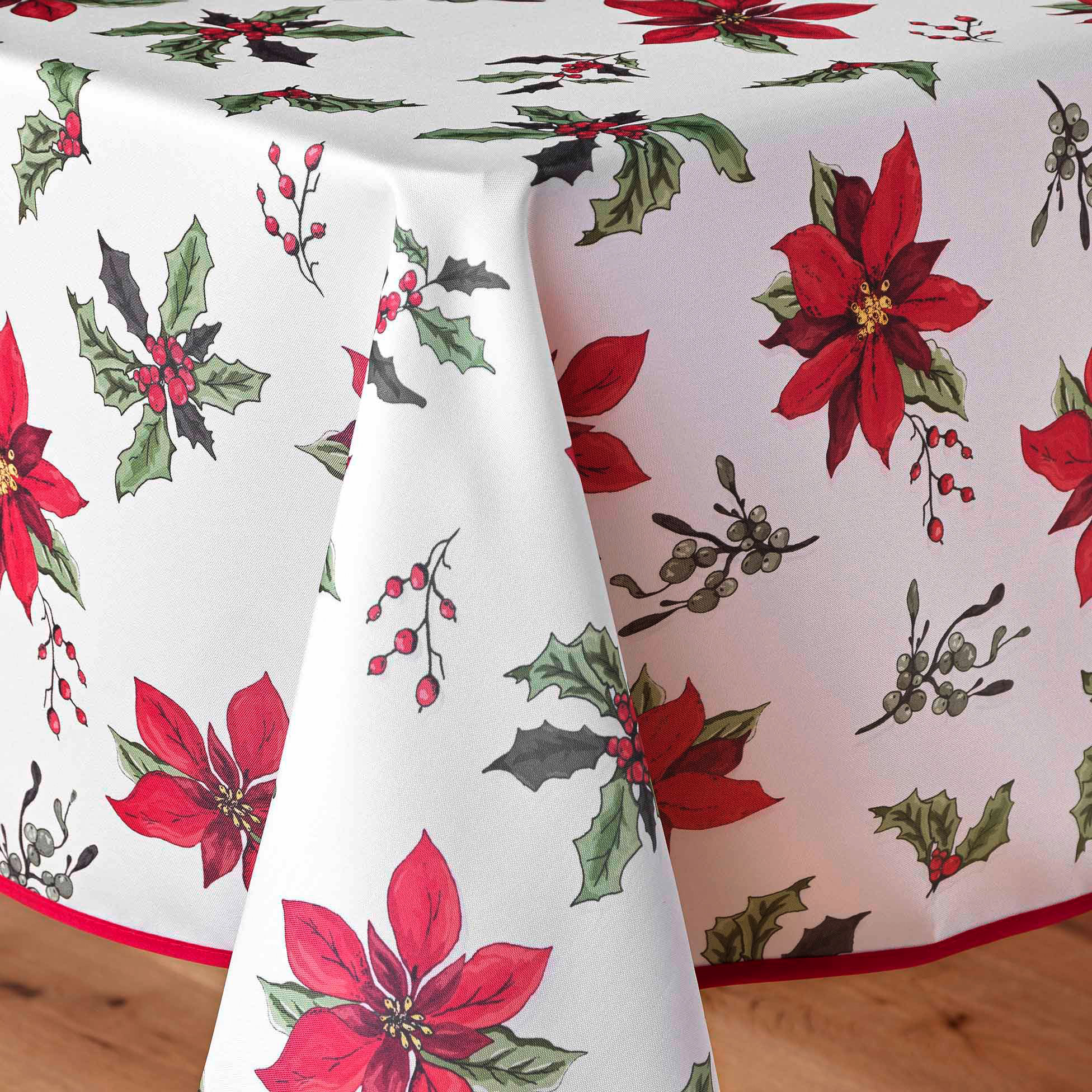 Nappe De Noël Rouge 150x200 Cm - Motif Baies Rouges Et Pommes De Pin - Facile à Nettoyer - Pour Table De Fêtes
