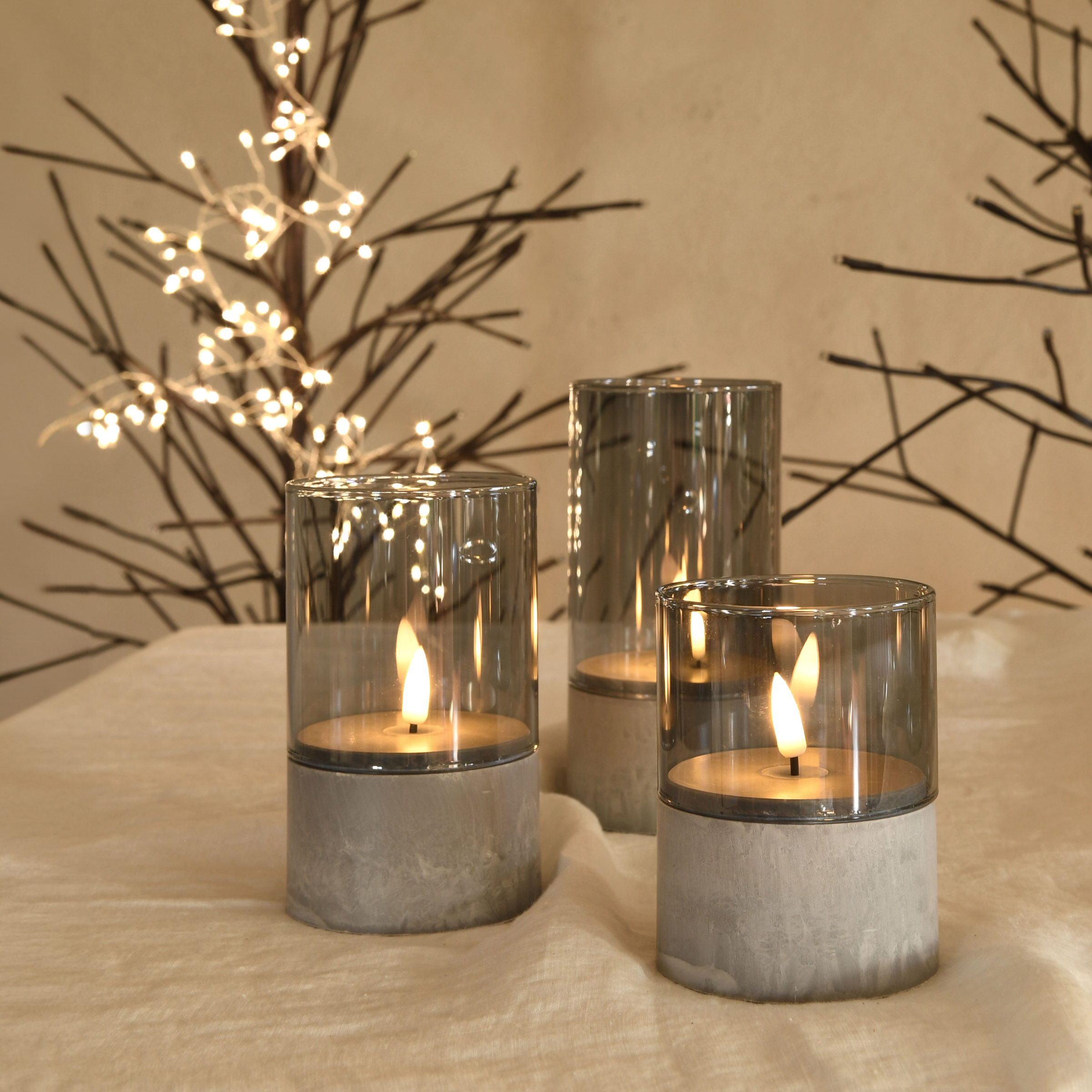 Set von 3 LED-Kerzen in Glas (H15 cm) Charme Warmwei�