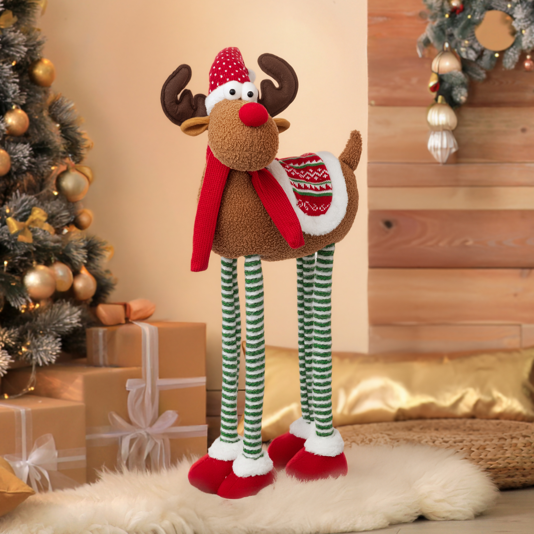 Figurine Goebel Renne De Noël – Rouge – Grès – 44 Cm – Fitz & Floyd – Neuve